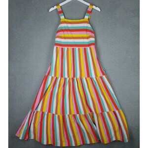 J. Crew Rainbow Striped Dress Women's Small Midi Colorful Tiered Summer Flowy